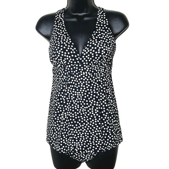 Lands End Women’s Polka Dot Racer Back Two Piece Tankini Black/White Size 6 - Picture 1 of 7